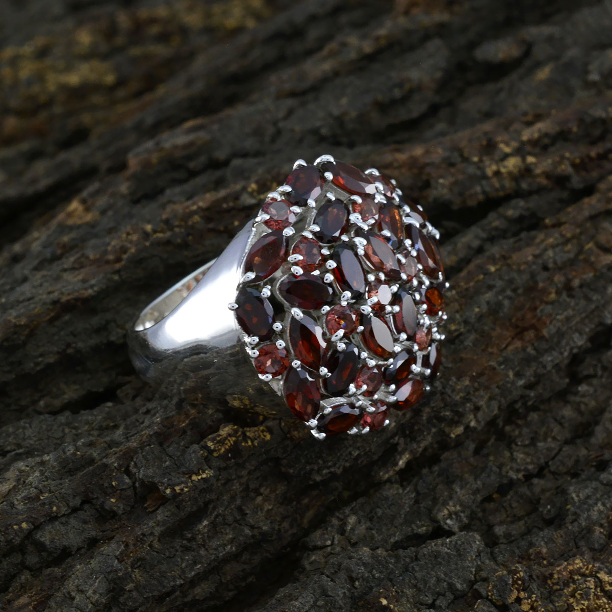 Garnet multiple French 925 Sterling Silver Red Gems Statement Heritage Ring Jewellery