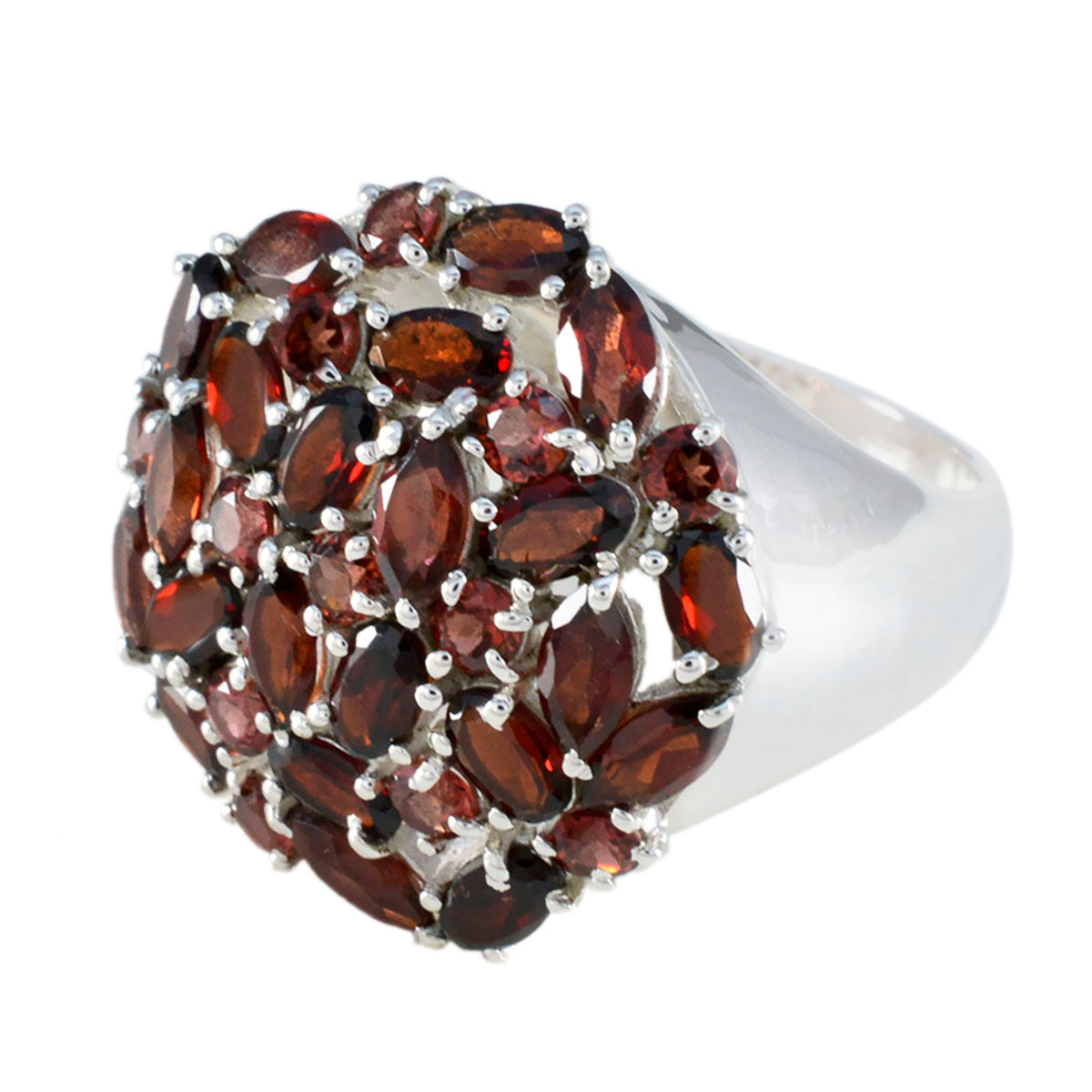 Garnet multiple French 925 Sterling Silver Red Gems Statement Heritage Ring Jewellery Immagine principale del prodotto