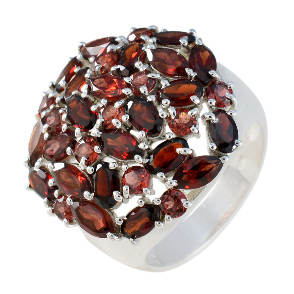 Garnet multiple French 925 Sterling Silver Red Gems Statement Heritage Ring Jewellery