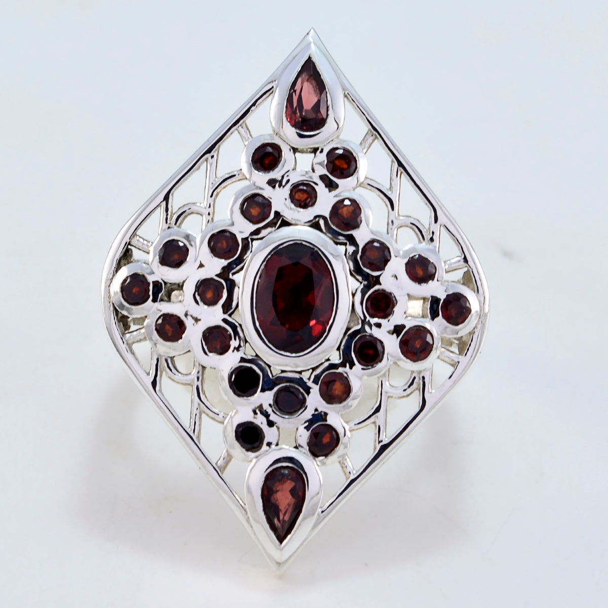 Garnet multiple Egyptian 925 Sterling Silver Red Gemstones Eye catching Contemporary Ring Jewellery