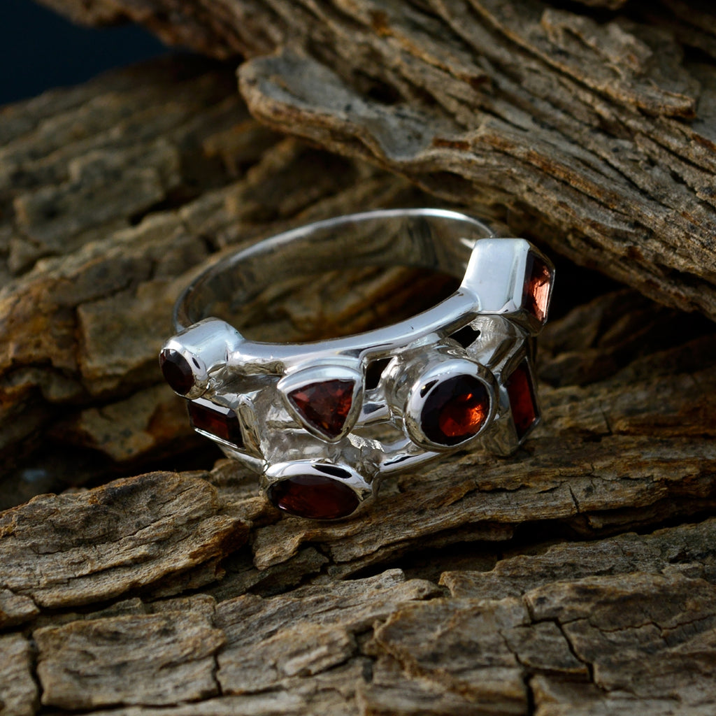 Garnet Trilogy Indian 925 Silver Red Gemstones Versatile Abstract Ring Jewelry
