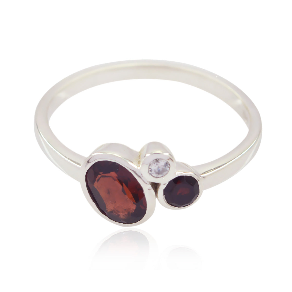 Garnet Trilogy Japanese 925 Sterling Silver Red Gems Whisper thin Trendy Ring Jewelry