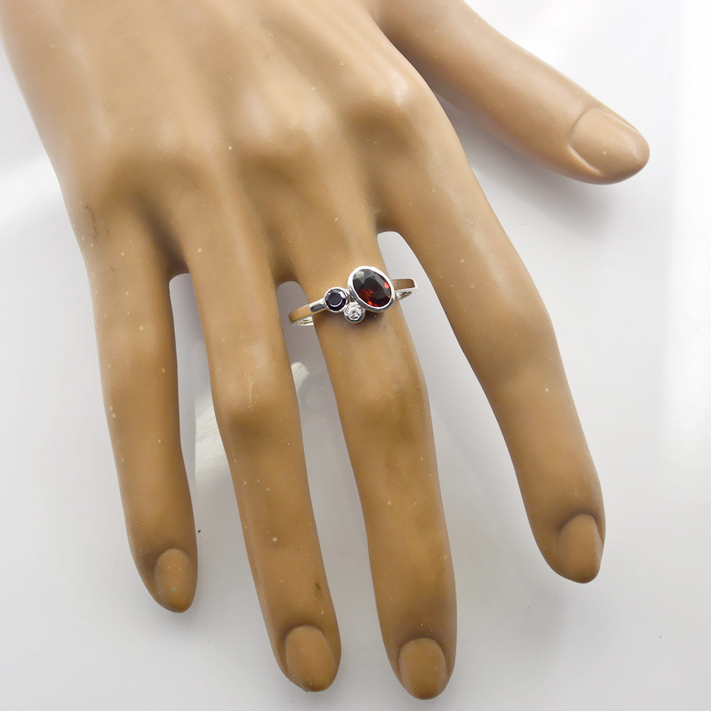 Garnet Trilogy Japanese 925 Sterling Silver Red Gems Whisper thin Trendy Ring Jewelry