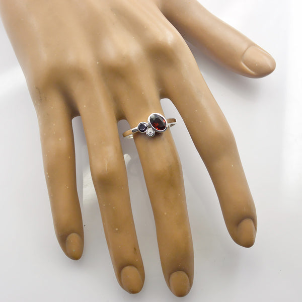 Garnet Trilogy Japanese 925 Sterling Silver Red Gems Whisper thin Trendy Ring Jewelry