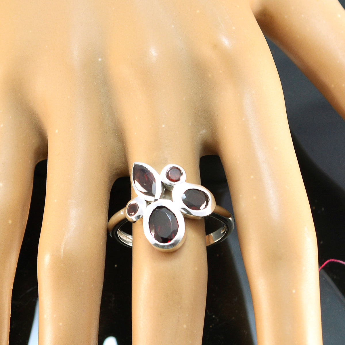 Garnet Penta African 92.5 Silver Red Gemstone Minimal Cultural Ring Jewelry