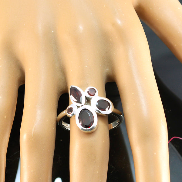 Garnet Penta African 92.5 Silver Red Gemstone Minimal Cultural Ring Jewelry