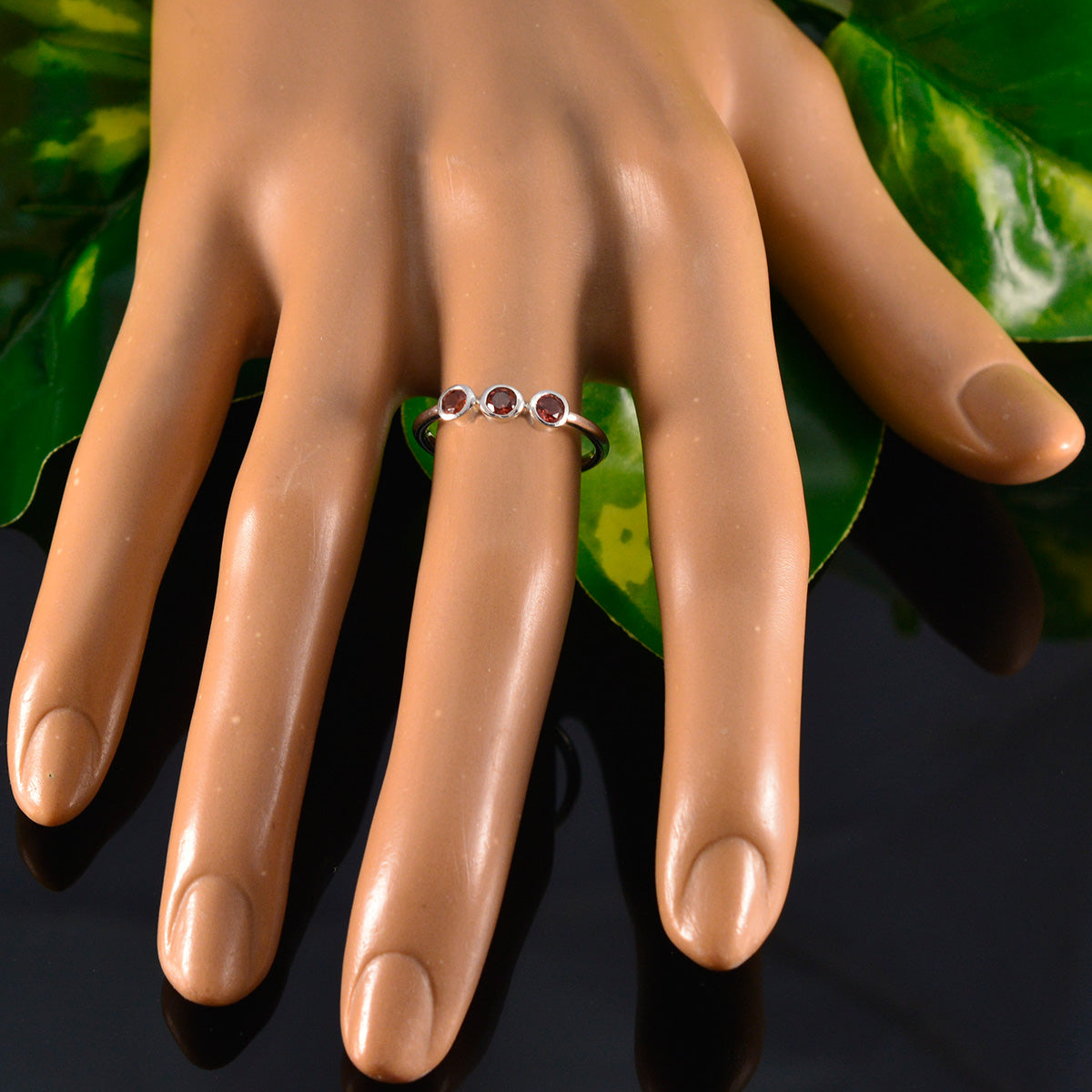 Garnet Trilogy Turkish 92.5 Silver Red Gemstones Minimalist Sophisticated Ring Jewelry