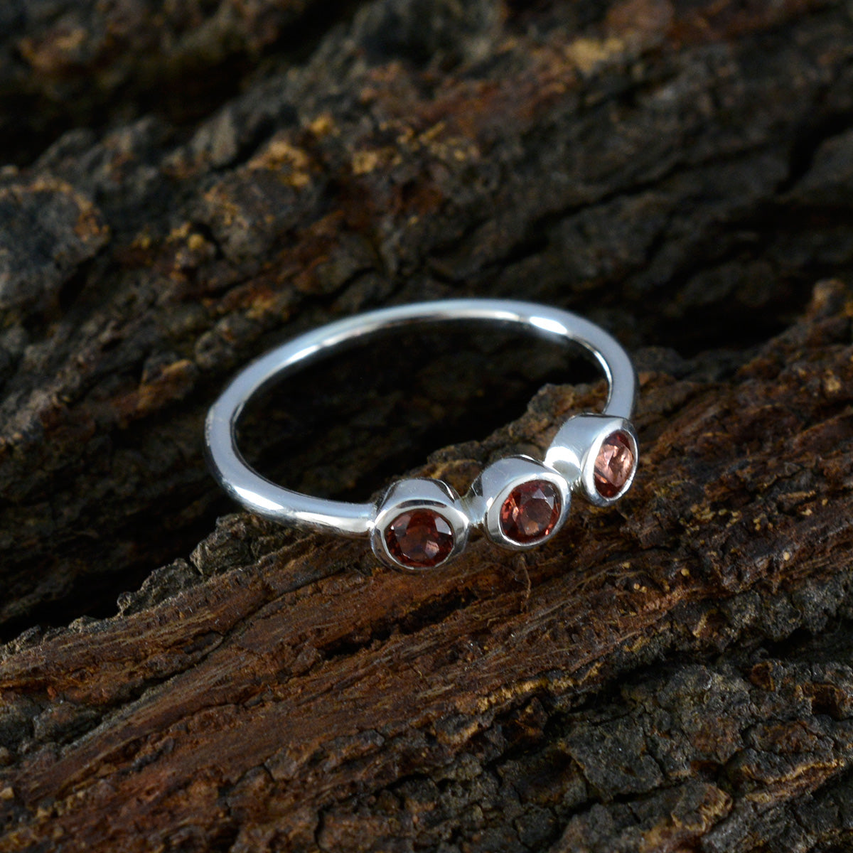 Garnet Trilogy Turkish 92.5 Silver Red Gemstones Minimalist Sophisticated Ring Jewelry