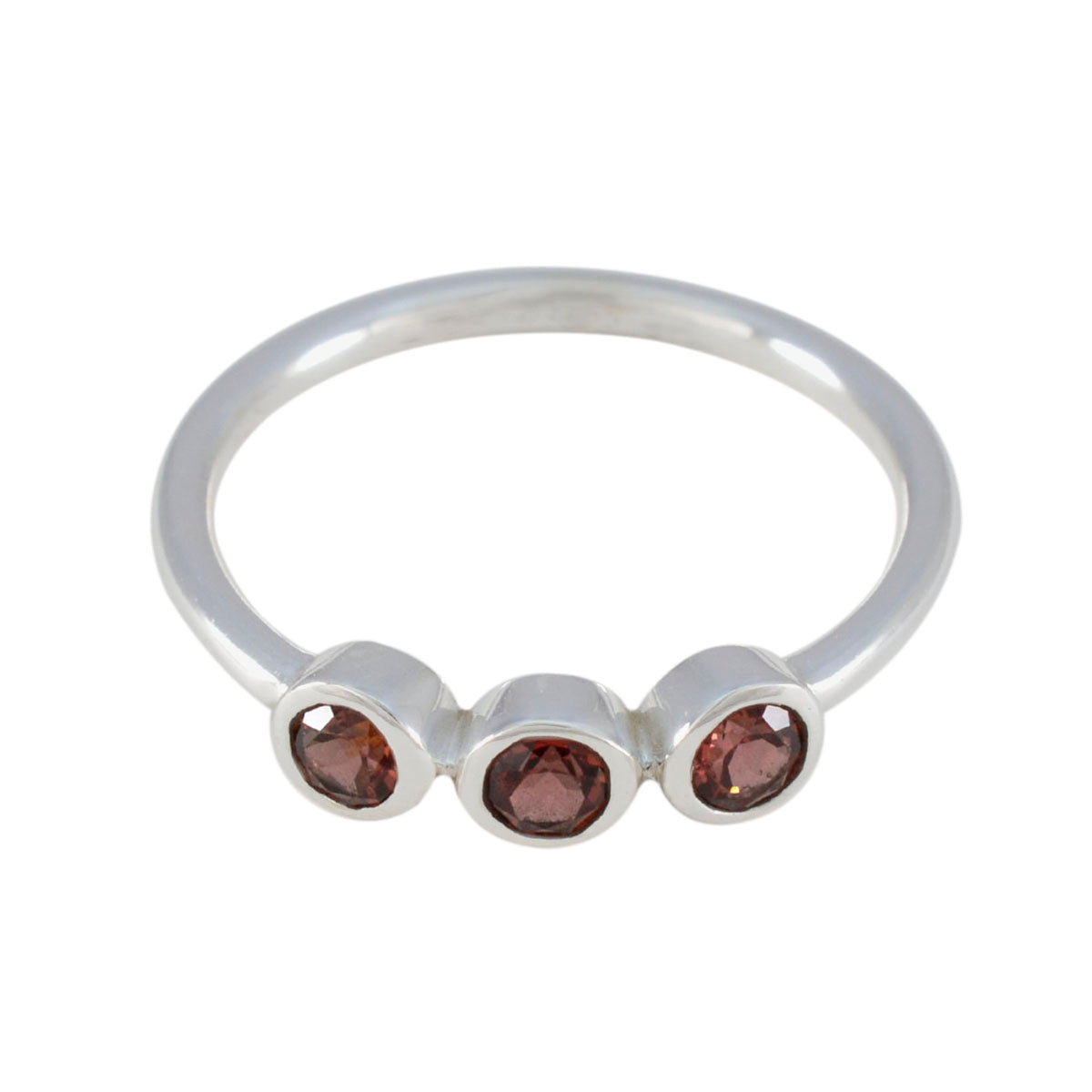Garnet Trilogy Turkish 92.5 Silver Red Gemstones Minimalist Sophisticated Ring Jewelry