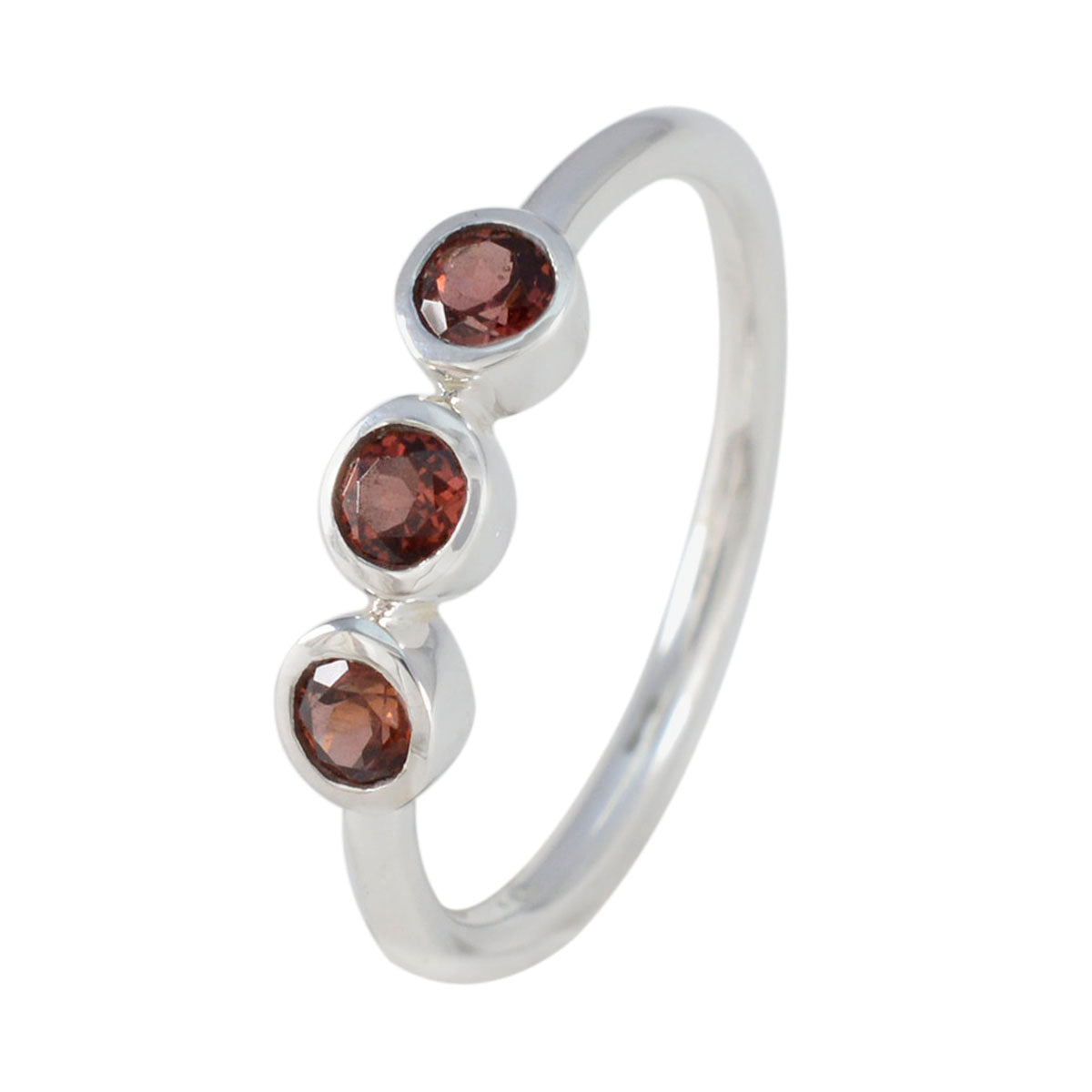 Garnet Trilogy Turkish 92.5 Silver Red Gemstones Minimalist Sophisticated Ring Jewelry