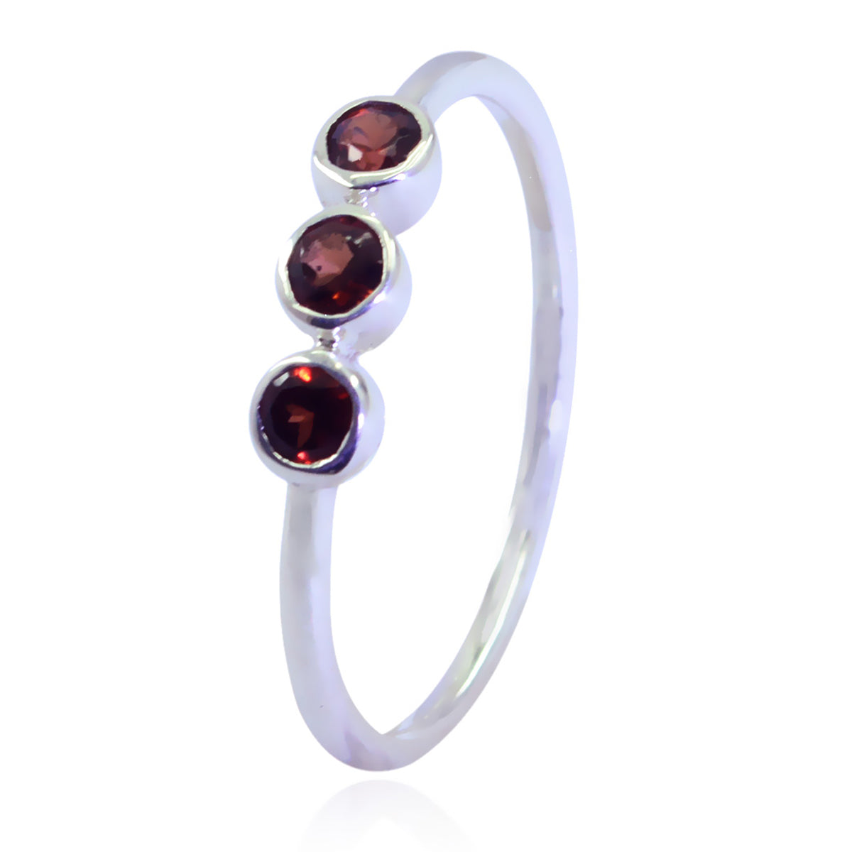 Garnet Trilogy Turkish 92.5 Silver Red Gemstones Minimalist Sophisticated Ring Jewelry