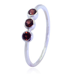 Garnet Trilogy Turkish 92.5 Silver Red Gemstones Minimalist Sophisticated Ring Jewelry