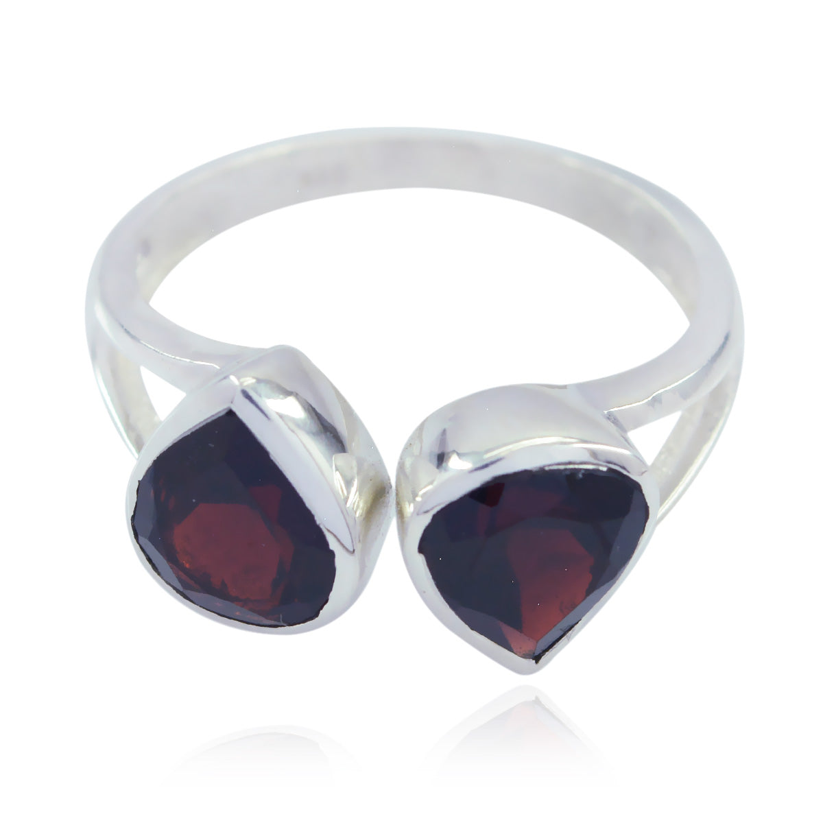 Garnet Toi et Moi Indian 925 Sterling Silver Red Gems Slim Abstract Ring Jewelry