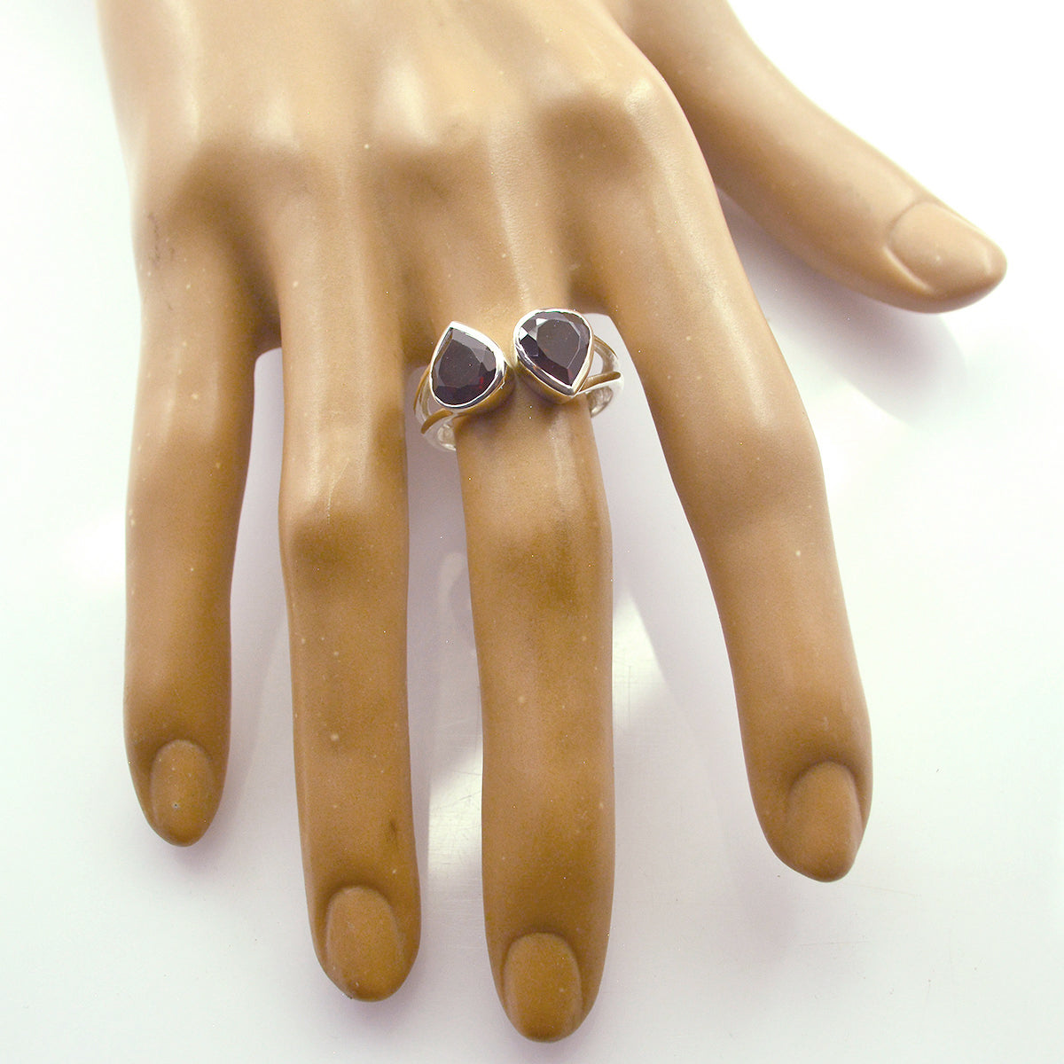Granat Toi et Moi Indisk 925 Sterling Silver Röda Ädelstenar Smal Abstrakt Ring Smycken Sekundär produktbild