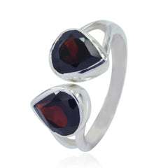 Garnet Toi et Moi Indian 925 Sterling Silver Red Gems Slim Abstract Ring Jewelry