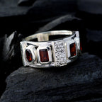 Garnet quarter Italian 925 Sterling Silver Red Gemstone Edgy Trendy Ring Jewelry