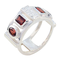 Garnet quarter Italian 925 Sterling Silver Red Gemstone Edgy Trendy Ring Jewelry