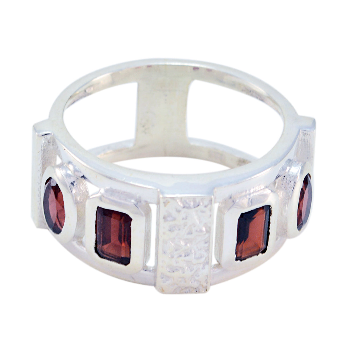 Garnet quarter Italian 925 Sterling Silver Red Gemstone Edgy Trendy Ring Jewelry