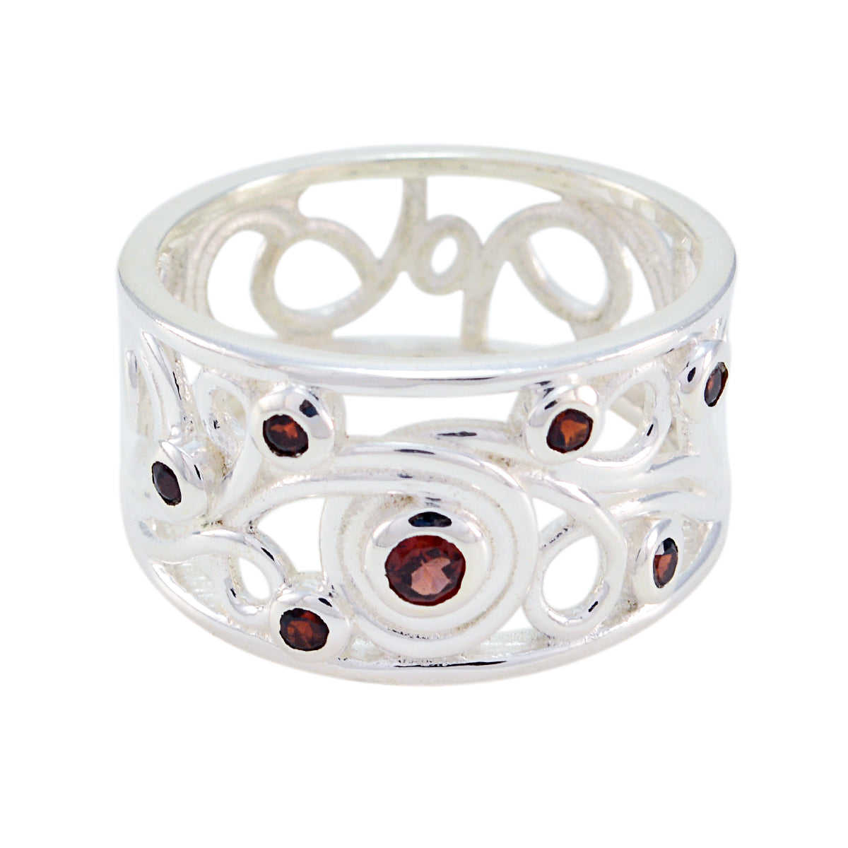 Garnet multiple Moroccan Silver Red Gemstones Classic Bubble Ring Jewellery Hoofdafbeelding