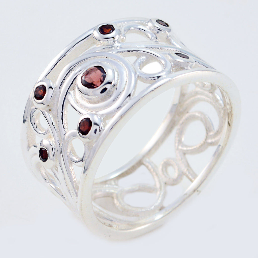 Garnet multiple Moroccan Silver Red Gemstones Classic Bubble Ring Jewellery