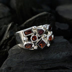 Garnet multiple French Sterling Silver Red Gems Eye catching Contemporary Ring Jewellery