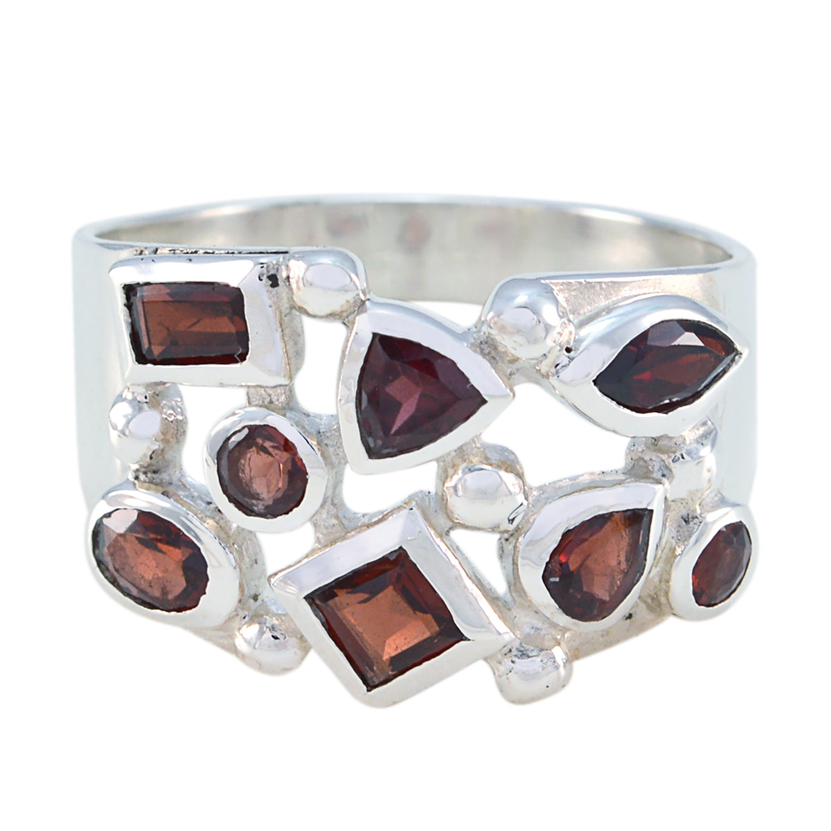 Garnet multiple French Sterling Silver Red Gems Eye catching Contemporary Ring Jewellery Hoofdafbeelding