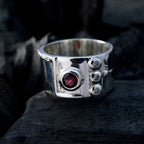 Garnet quarter Indian 92.5 Silver Red Gemstones Versatile Abstract Band Jewellery