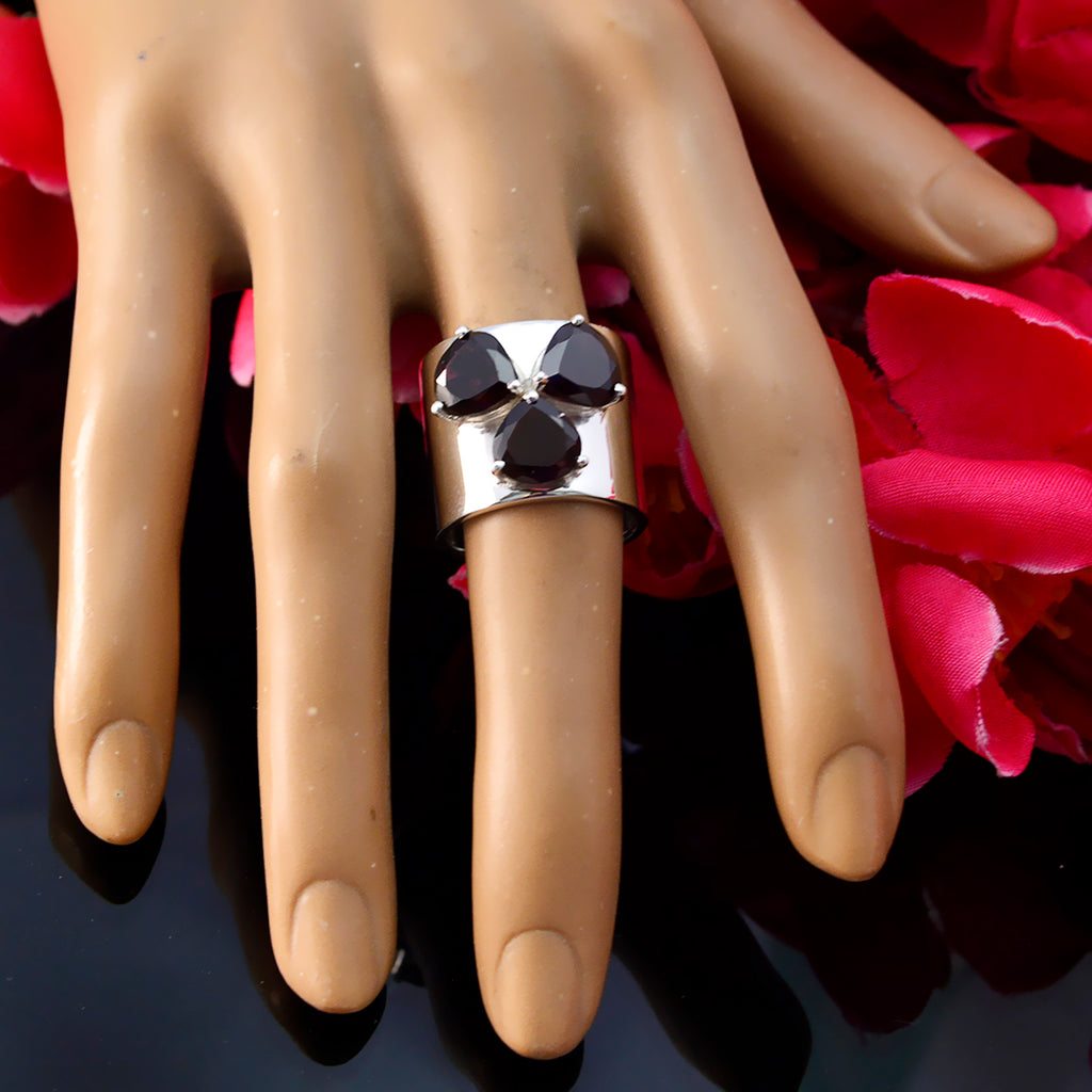 Garnet Trilogy French 925 Sterling Silver Red Gemstones Statement Traditional Ring Jewelry