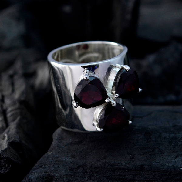 Garnet Trilogy French 925 Sterling Silver Red Gemstones Statement Traditional Ring Jewelry