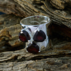 Garnet Trilogy French 925 Sterling Silver Red Gemstones Statement Traditional Ring Jewelry