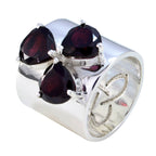 Garnet Trilogy French 925 Sterling Silver Red Gemstones Statement Traditional Ring Jewelry