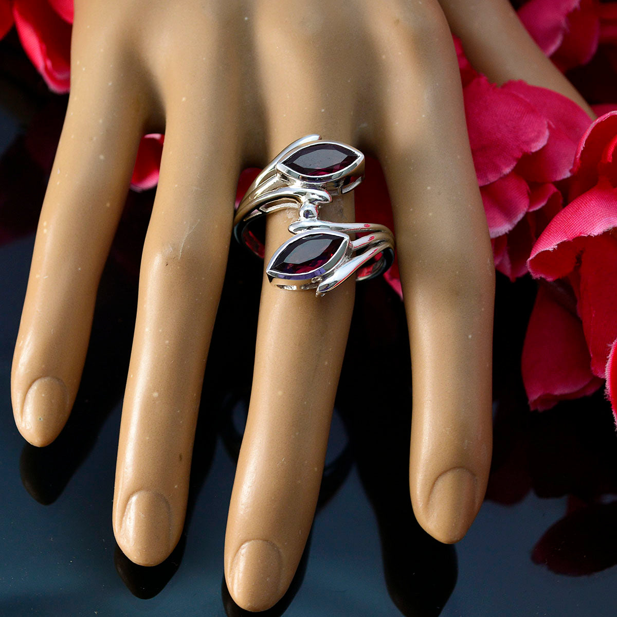 Garnet Trilogy German Sterling Silver Red Gemstone Essential  Contemporary Ring Jewelry