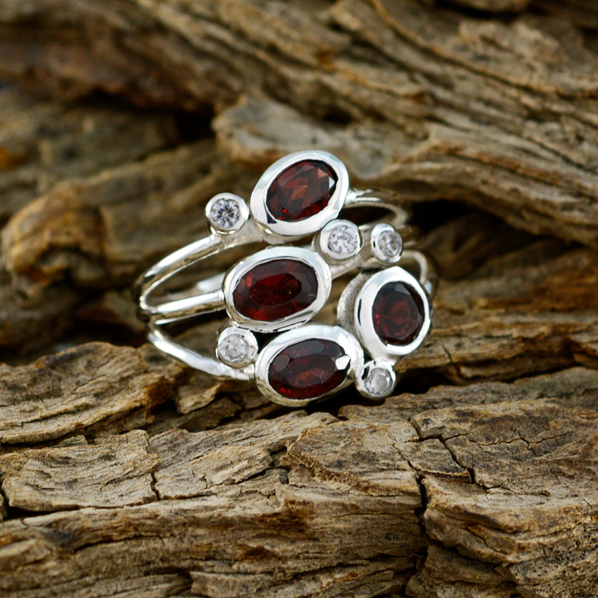 Garnet quarter Indian Sterling Silver Red Gemstones Minimal Sophisticated Ring Jewelry