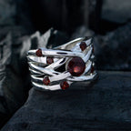 Garnet Navratna Egyptian Silver Red Gems Eye catching Trendy Ring Jewellery
