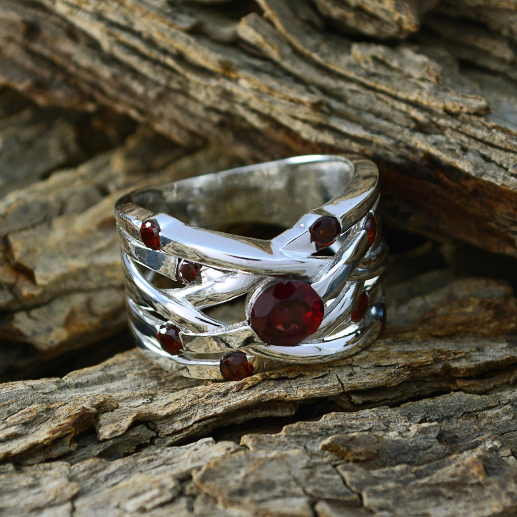 Garnet Navratna Egyptian Silver Red Gems Eye catching Trendy Ring Jewellery