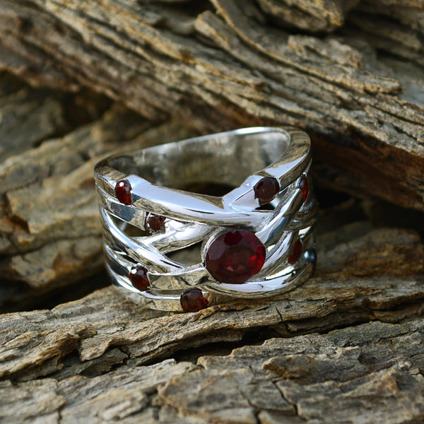 Garnet Navratna Egyptian Silver Red Gems Eye catching Trendy Ring Jewellery