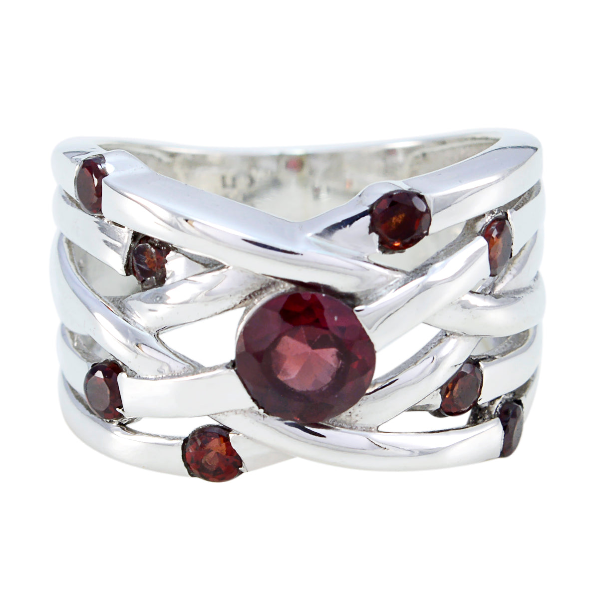 Garnet Navratna Egyptian Silver Red Gems Eye catching Trendy Ring Jewellery