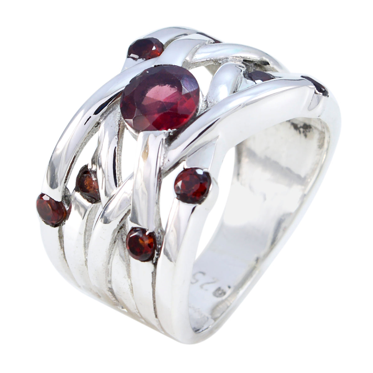 Garnet Navratna Egyptian Silver Red Gems Eye catching Trendy Ring Jewellery