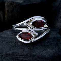 Garnet Toi et Moi Egyptian 925 Silver Red Gemstone Slim Modern Ring Jewelry