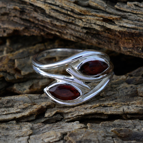 Garnet Toi et Moi Egyptian 925 Silver Red Gemstone Slim Modern Ring Jewelry