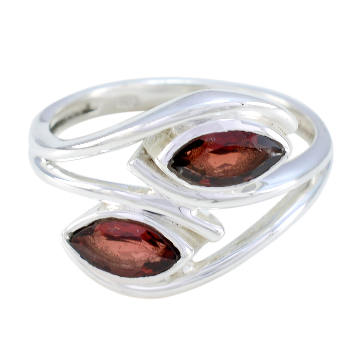 Garnet Toi et Moi Egyptian 925 Silver Red Gemstone Slim Modern Ring Jewelry Hoofdafbeelding