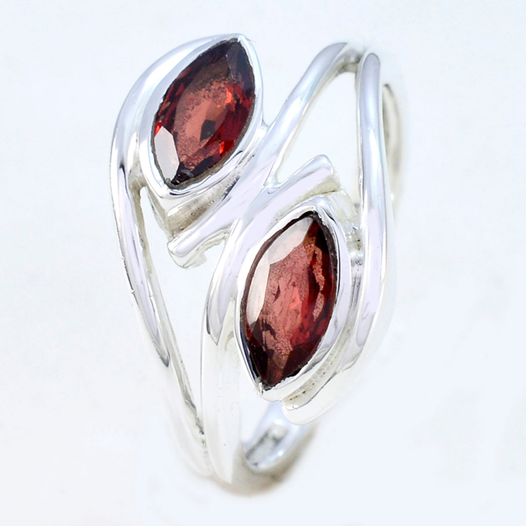 Garnet Toi et Moi Egyptian 925 Silver Red Gemstone Slim Modern Ring Jewelry