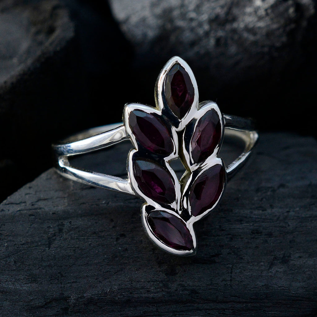 Garnet Hexa Indian 925 Silver Red Gems Slim Boho Ring Jewellery