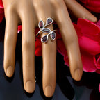 Garnet Penta Moroccan Silver Red Gemstones Eye catching Abstract Ring Jewelry