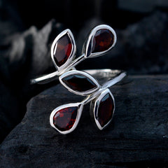Garnet Penta Moroccan Silver Red Gemstones Eye catching Abstract Ring Jewelry