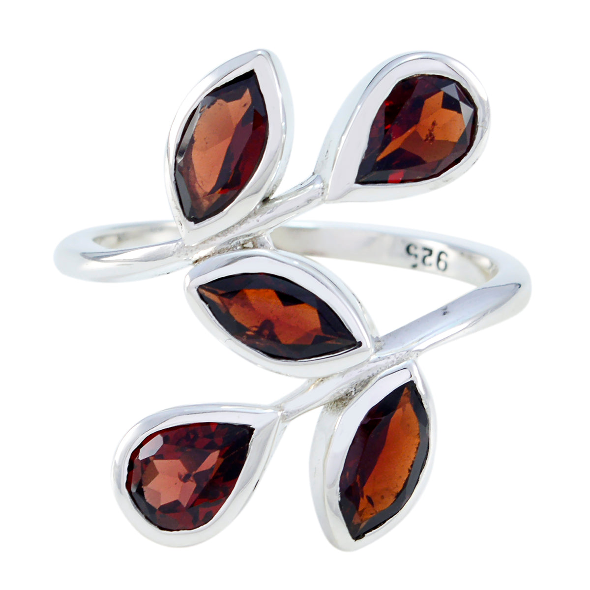 Garnet Penta Moroccan Silver Red Gemstones Eye catching Abstract Ring Jewelry メイン画像