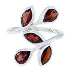 Garnet Penta Moroccan Silver Red Gemstones Eye catching Abstract Ring Jewelry