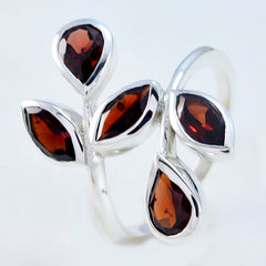 Garnet Penta Moroccan Silver Red Gemstones Eye catching Abstract Ring Jewelry