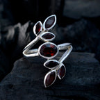 Garnet Hepta Egyptian Silver Red Gemstones Mid weight Leafy Ring Jewellery