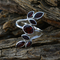 Garnet Hepta Egyptian Silver Red Gemstones Mid weight Leafy Ring Jewellery